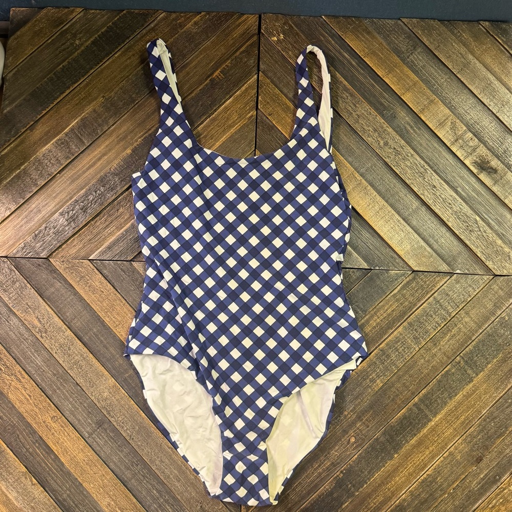 Anthropologie Onia Blue Gingham Print Ginny One Piece Swimsuit. Size M. NWT. - Picture 3 of 10